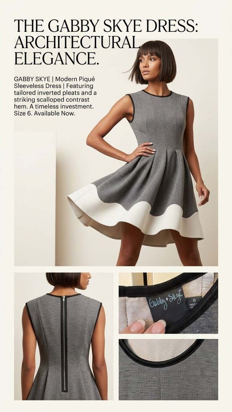 Gabby Skye Gray and White Sleeveless Colorblock Pleated A-Line Dress Size 6